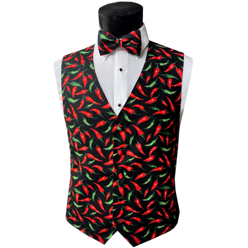 Red and Green Chilli Peppers Vest and Bow Tie Set